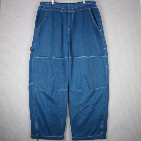 Mecca Cargo Embroidered Accent Baggy Y2K Sweatpants Blue Mens XL - Picture 1 of 8